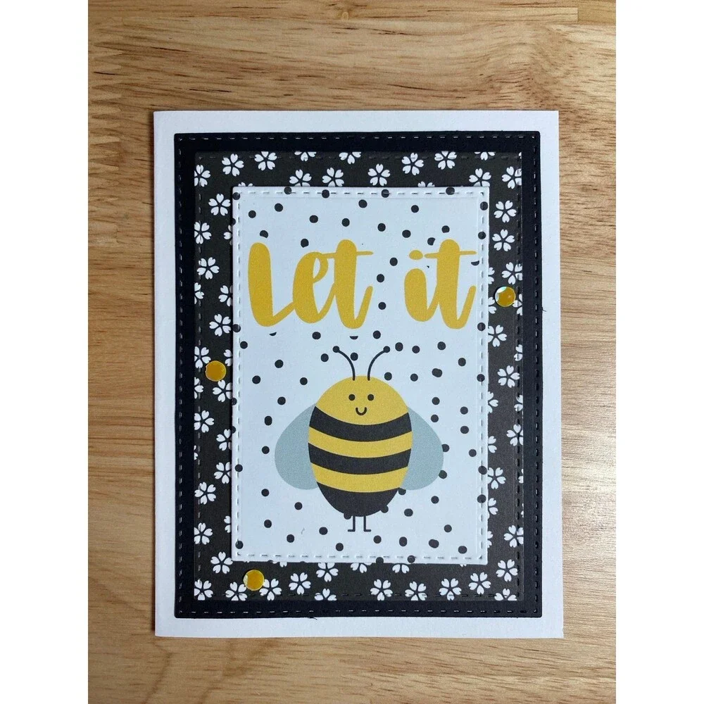 Bee & Flowers Greeting Card – Handmade A2 Card – All Occasion Blank Card